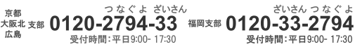 受付時間 平日9時から18時/0120279433